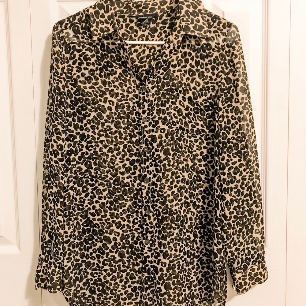 Leopard Print Sheer Blouse